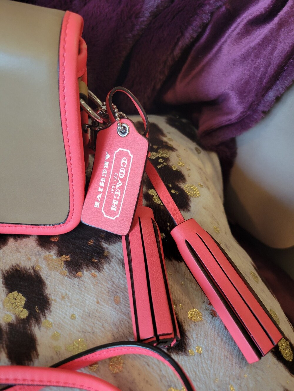 Coach Penny Archive Khaki Crossbody with Watermelon Pink Trim - Picture 3 of 8